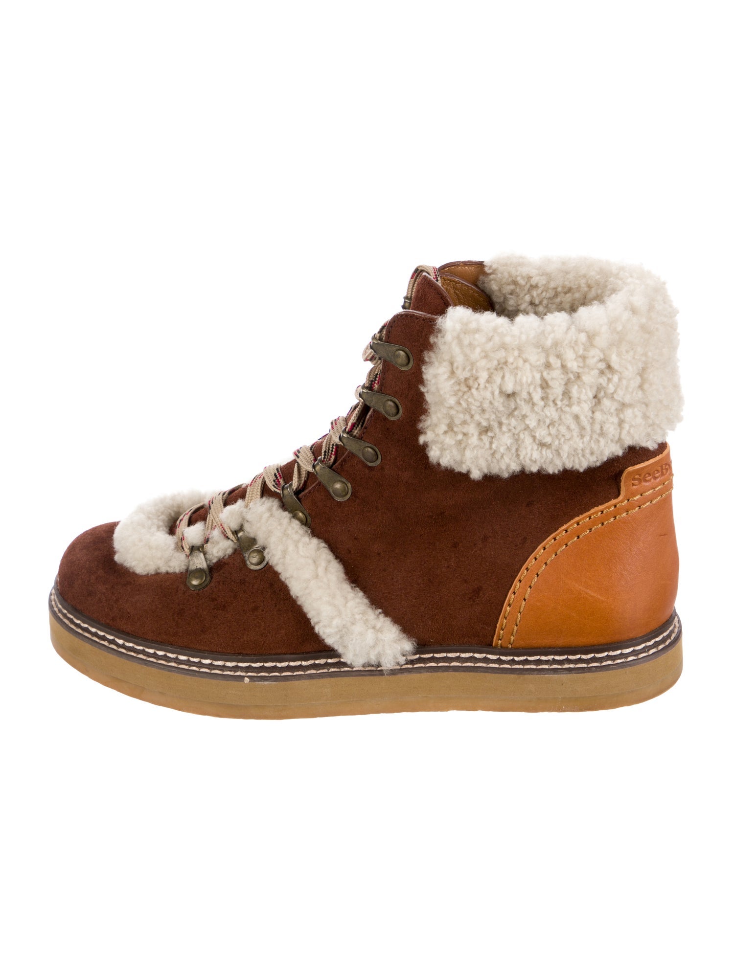 See by Chloé Suede Colorblock Pattern Lace-Up Boots