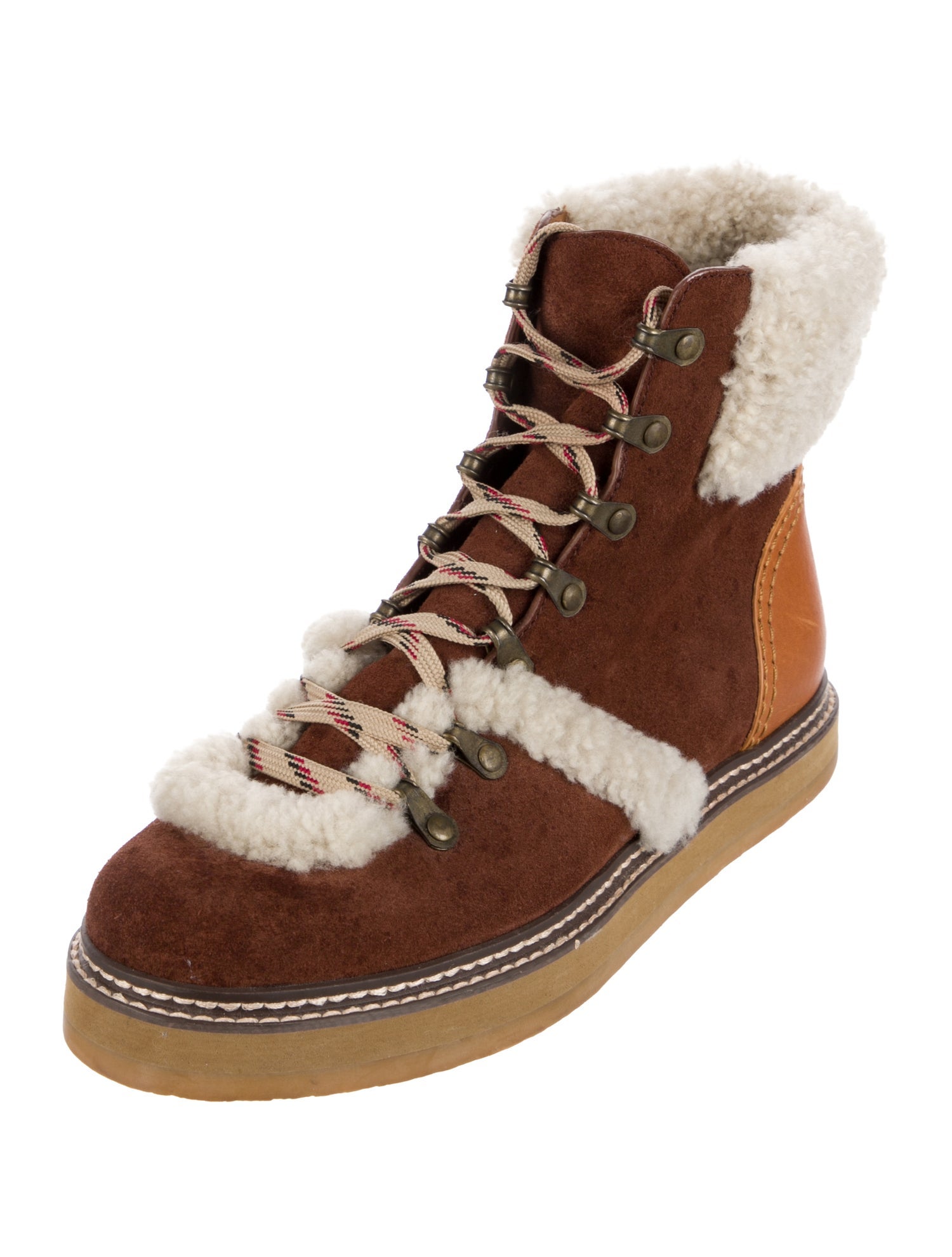 See by Chloé Suede Colorblock Pattern Lace-Up Boots