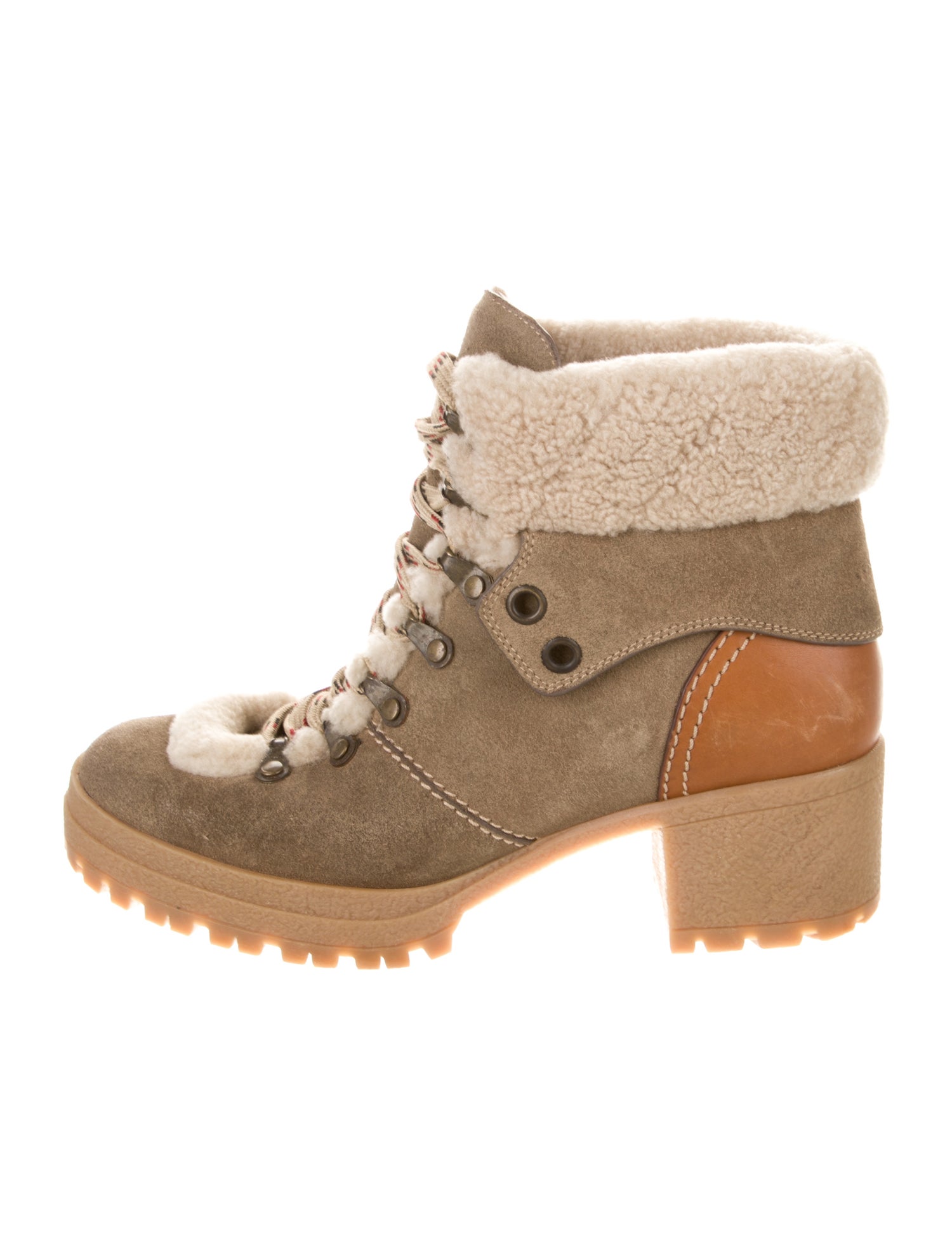 See by Chloé Suede Colorblock Pattern Lace-Up Boots