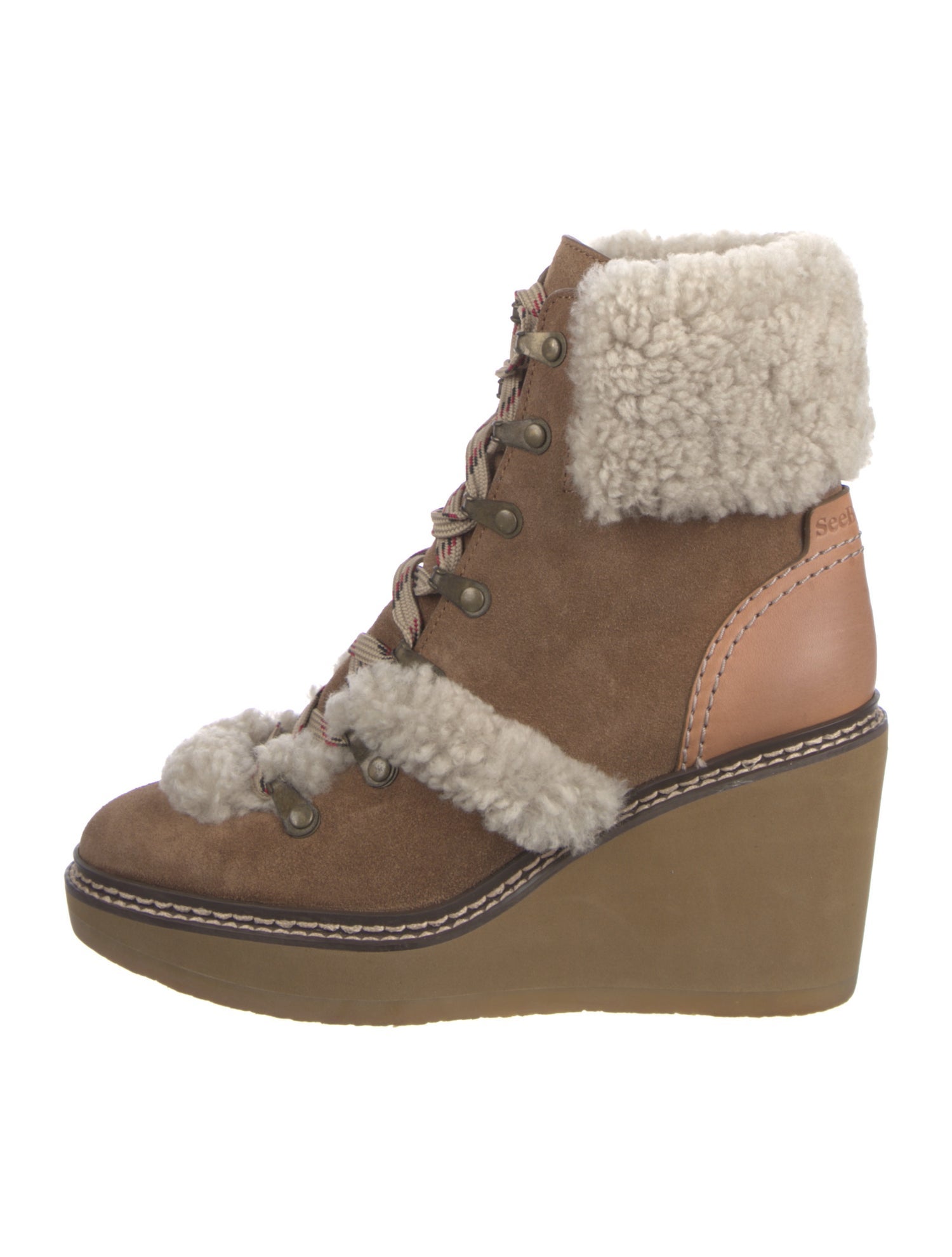 See by Chloé Suede Colorblock Pattern Lace-Up Boots