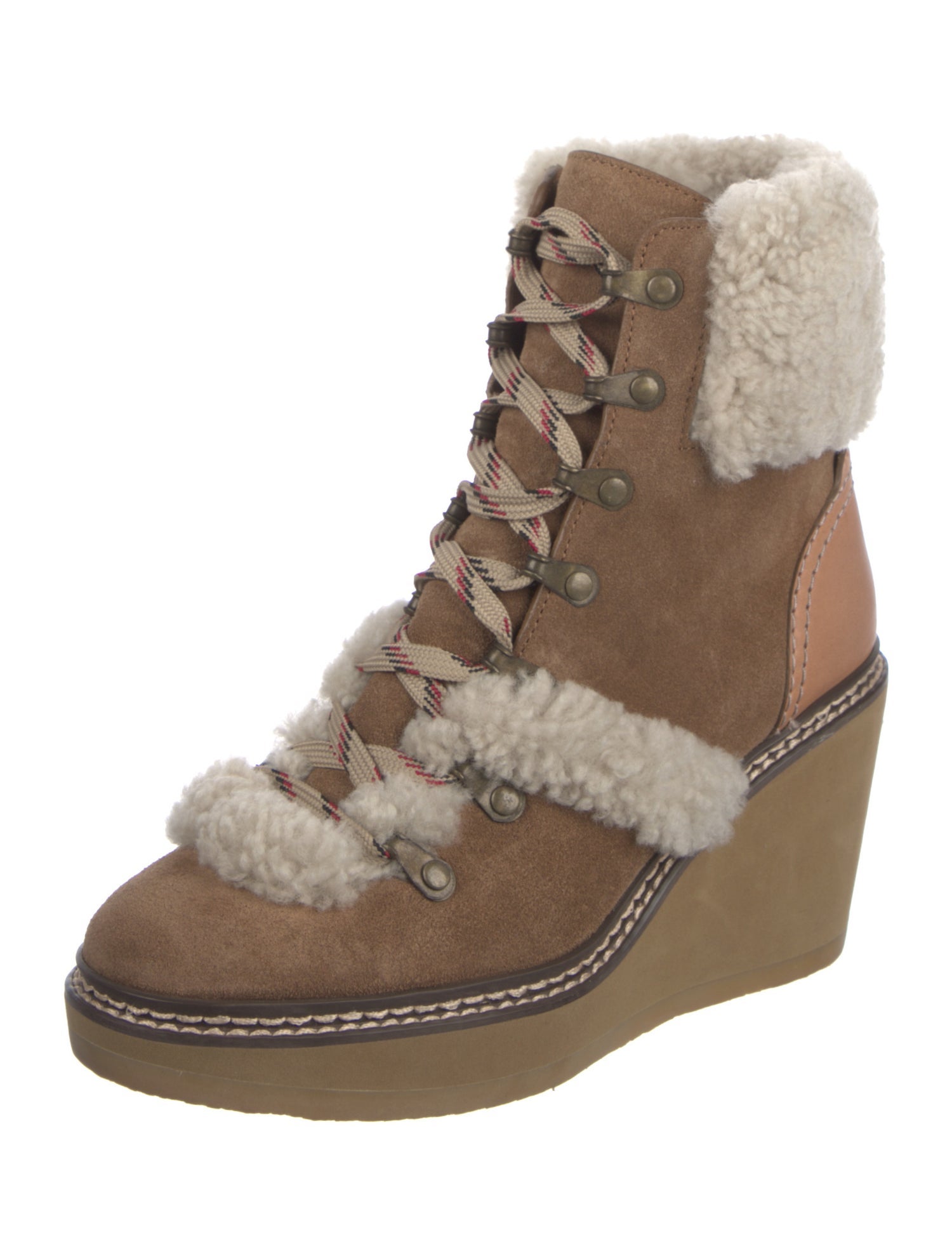See by Chloé Suede Colorblock Pattern Lace-Up Boots