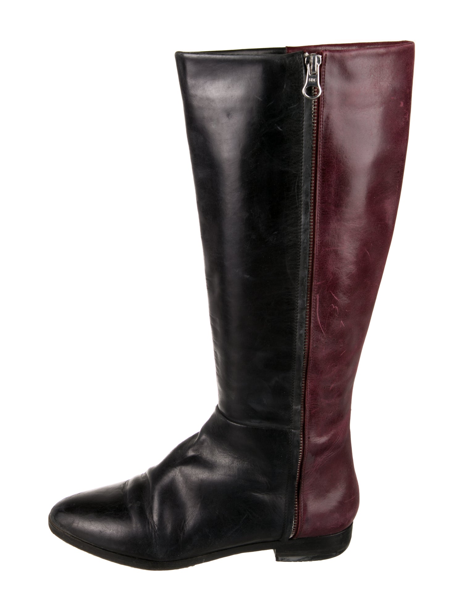See by Chloé Leather Colorblock Pattern Riding Boots