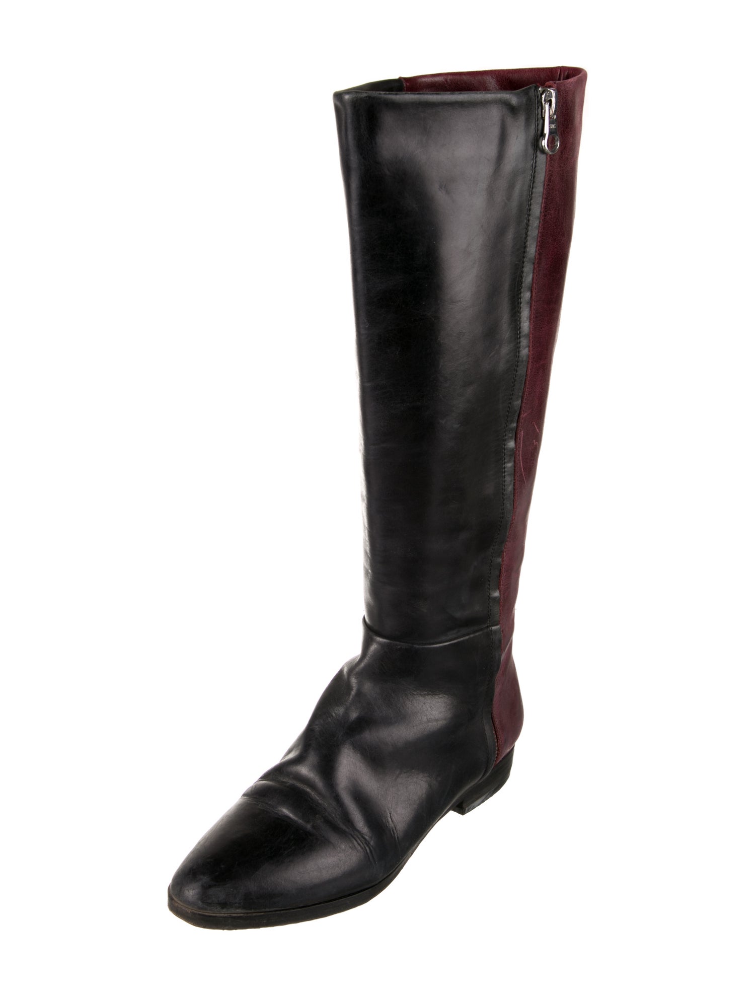 See by Chloé Leather Colorblock Pattern Riding Boots