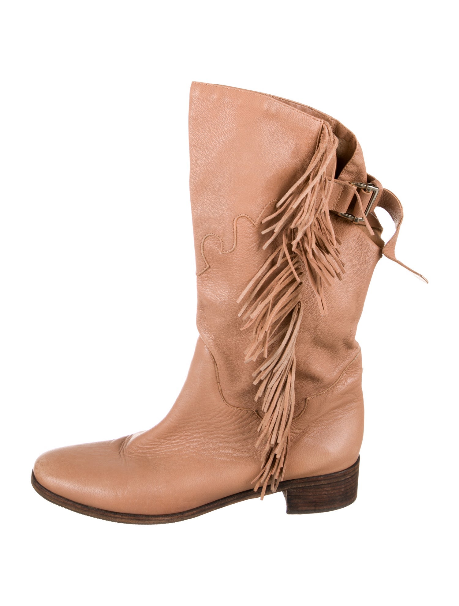 See by Chloé Leather Fringe Trim Accent Riding Boots