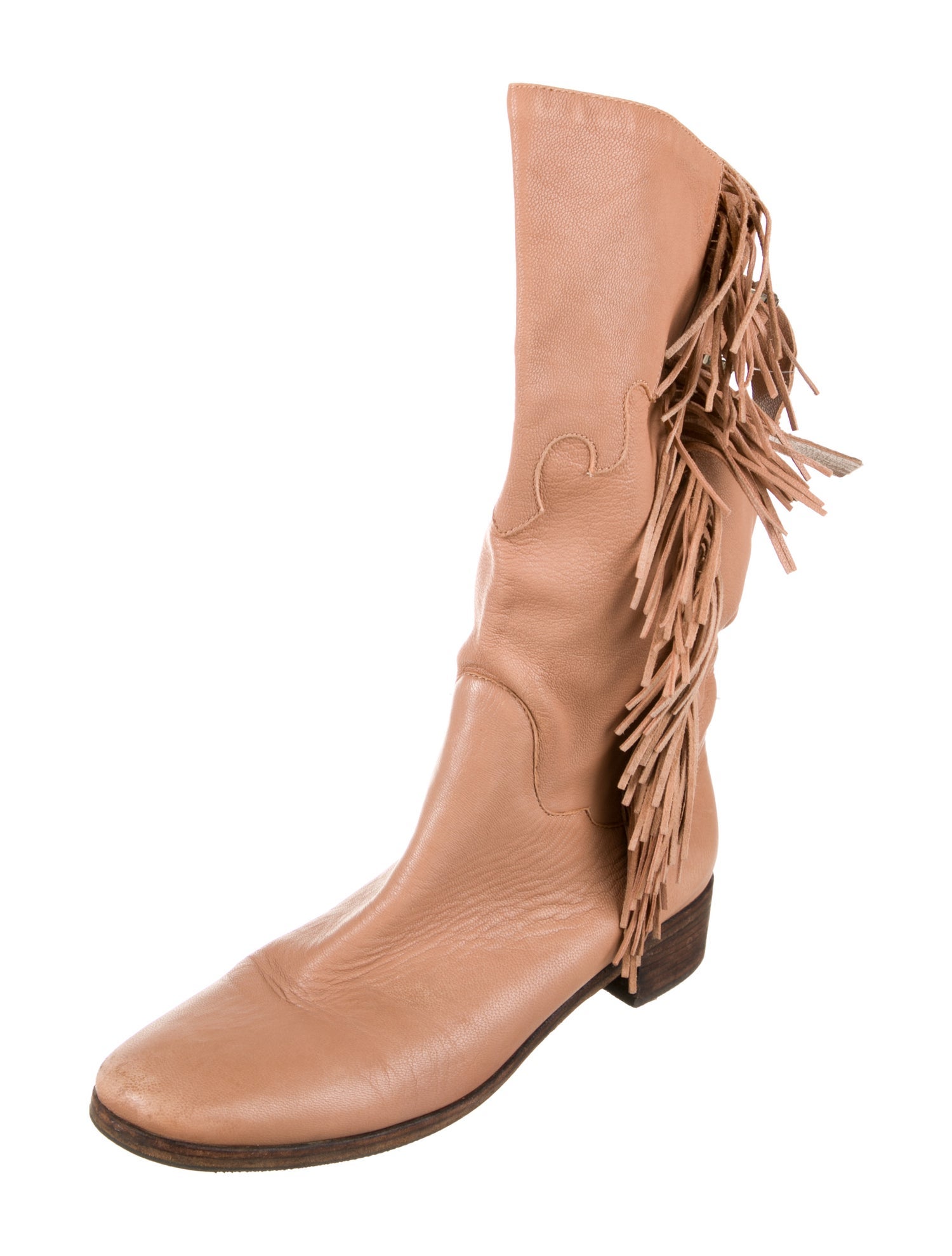 See by Chloé Leather Fringe Trim Accent Riding Boots