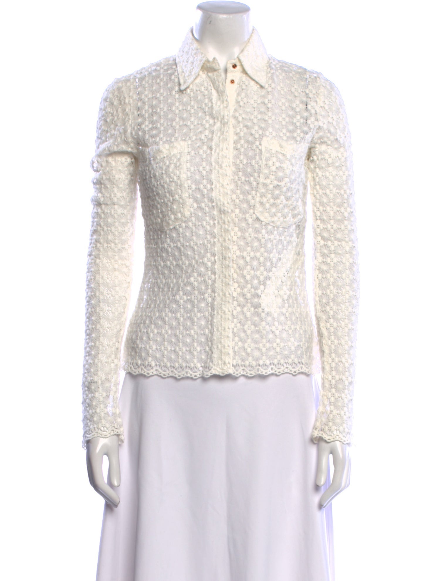 See by Chloé Lace Pattern Long Sleeve Button-Up Top