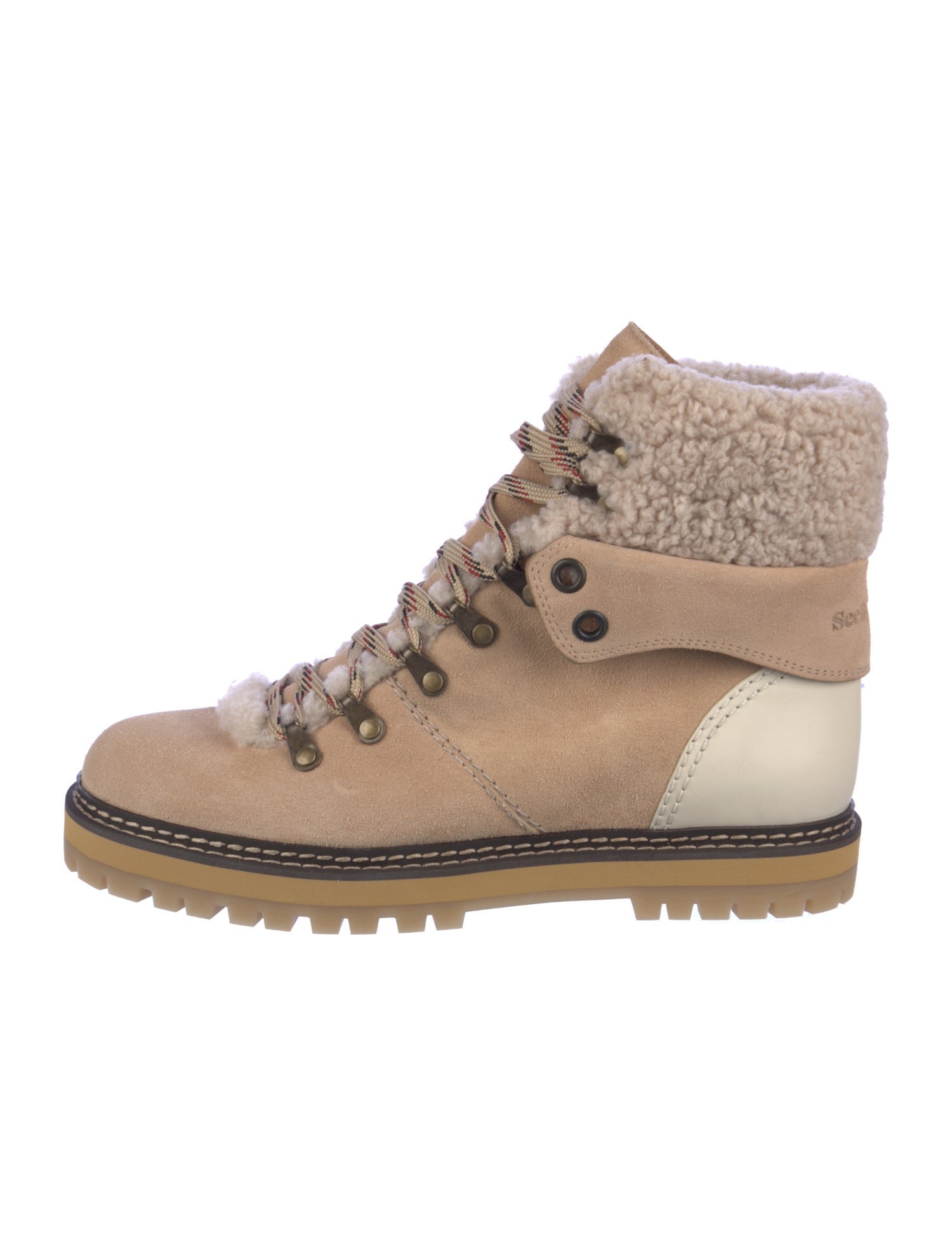 See by Chloé Suede Colorblock Pattern Lace-Up Boots