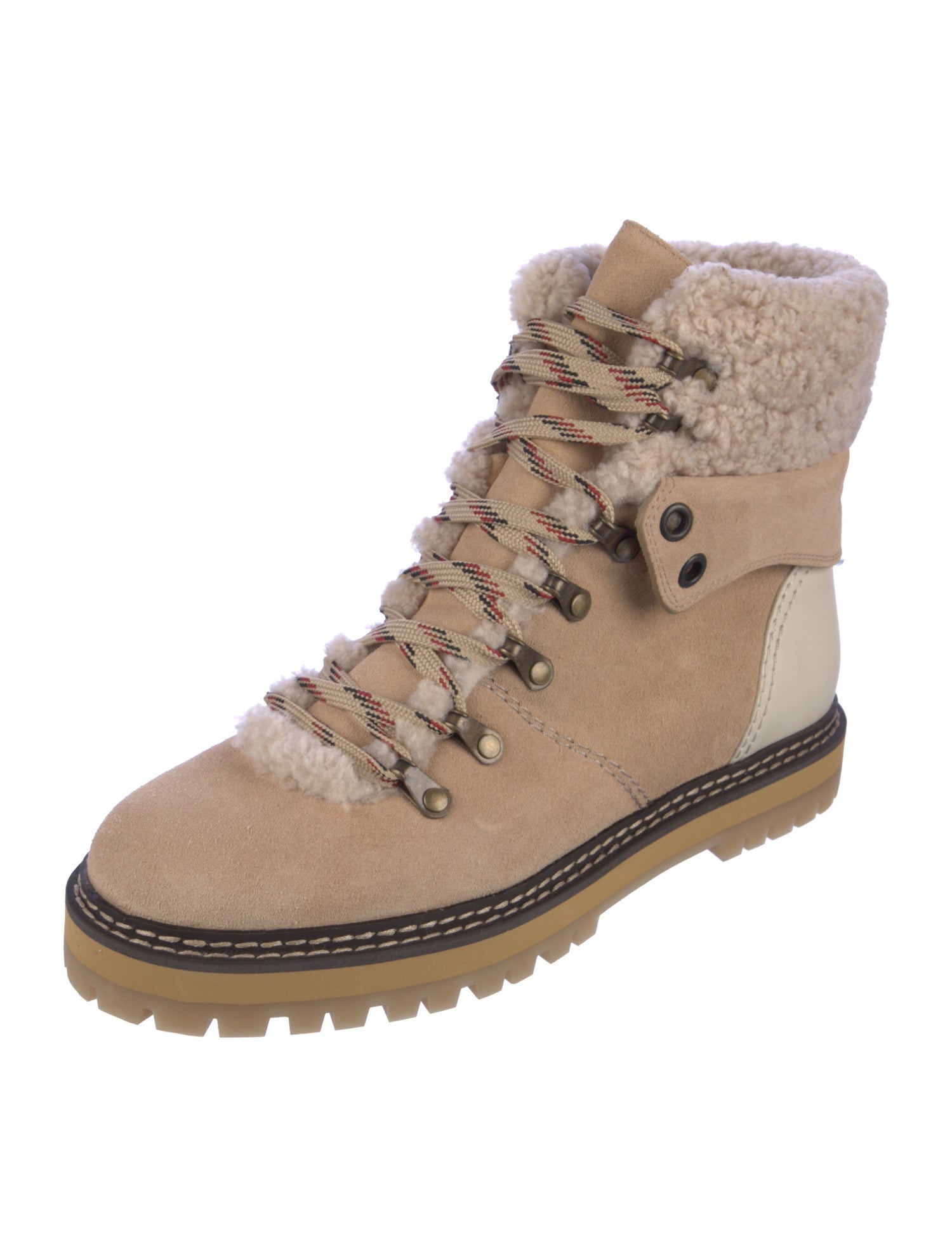 See by Chloé Suede Colorblock Pattern Lace-Up Boots