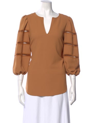 Pre-owned See By Chloé V-neck Three-quarter Sleeve Blouse In Gold
