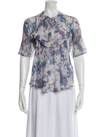 Pre-owned See By Chloé Floral Print Tie Neck Blouse In Purple