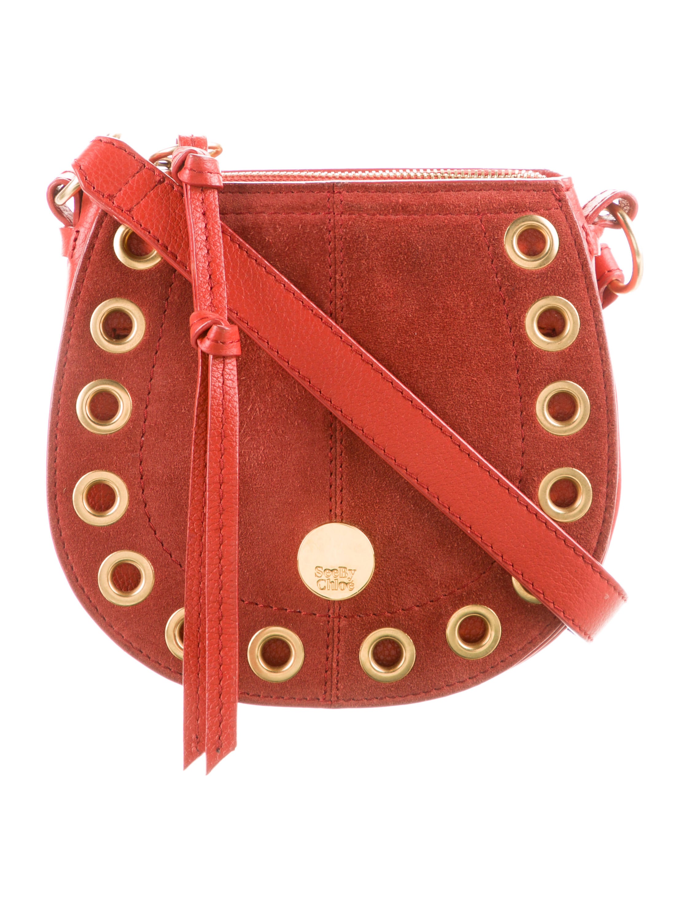 See by Chloé Suede Eyelet Trimmed Crossbody Bag Red Crossbody Bags