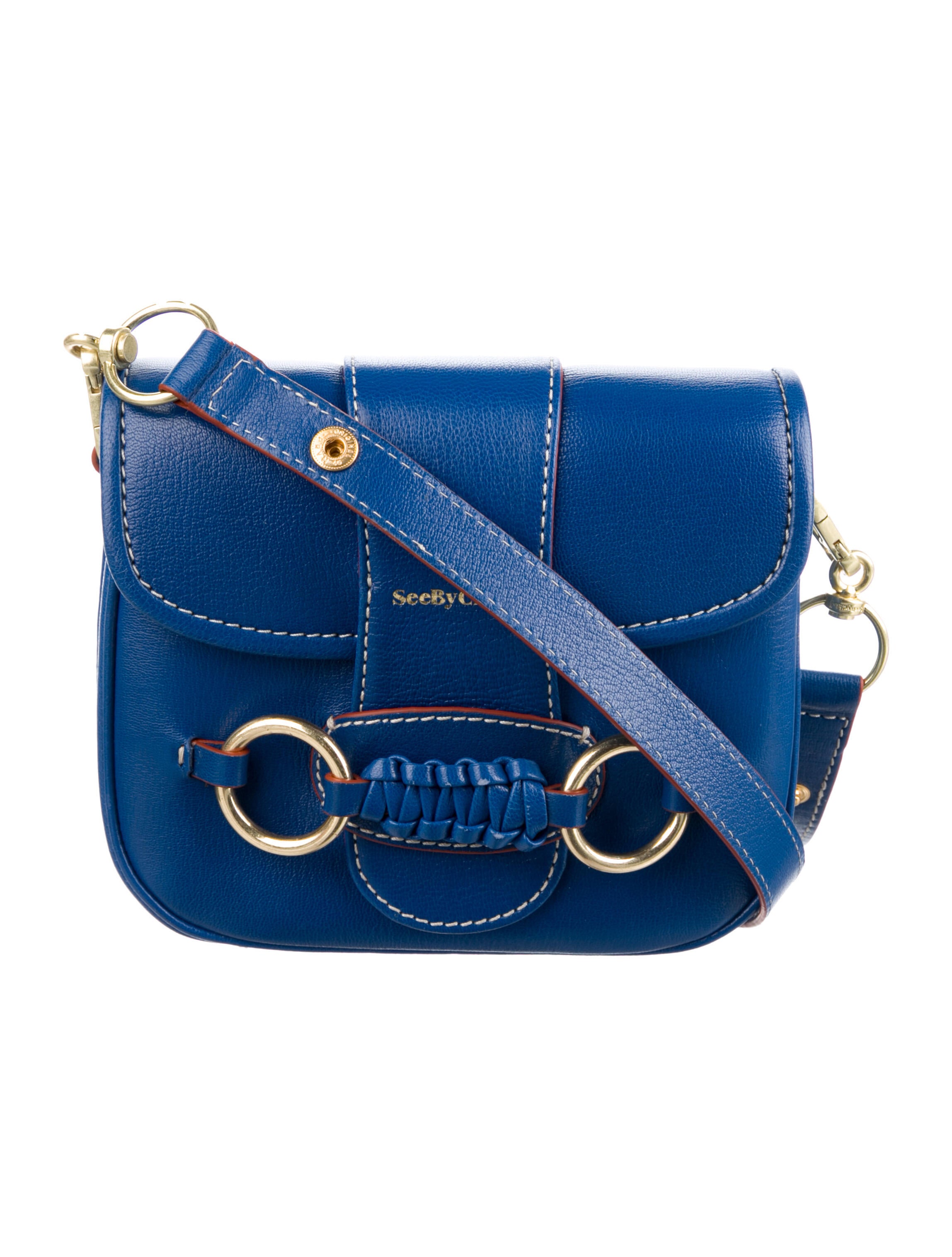 See by Chloé Solid Leather Crossbody Bag Blue Shoulder Bags, Handbags