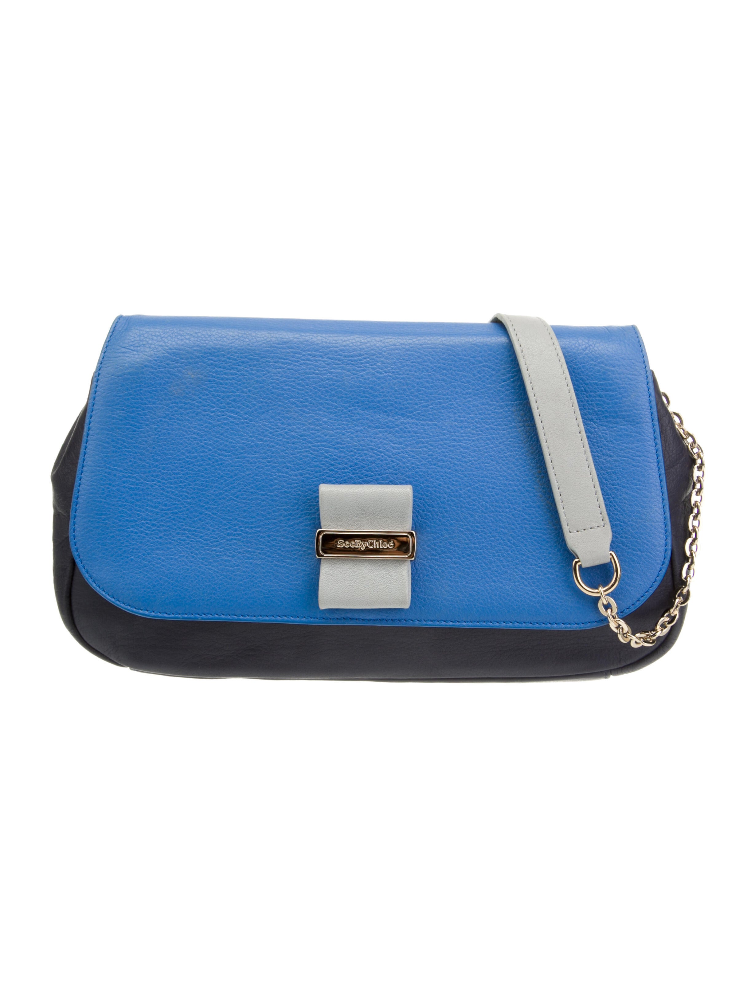 See by Chloé Leather ChainLink Shoulder Bag Blue Shoulder Bags