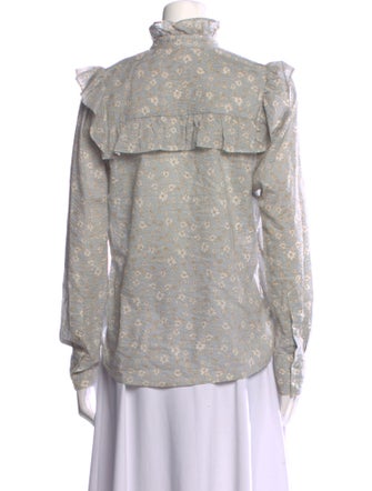 Secular Floral Print Mock Neck Button-Up Top