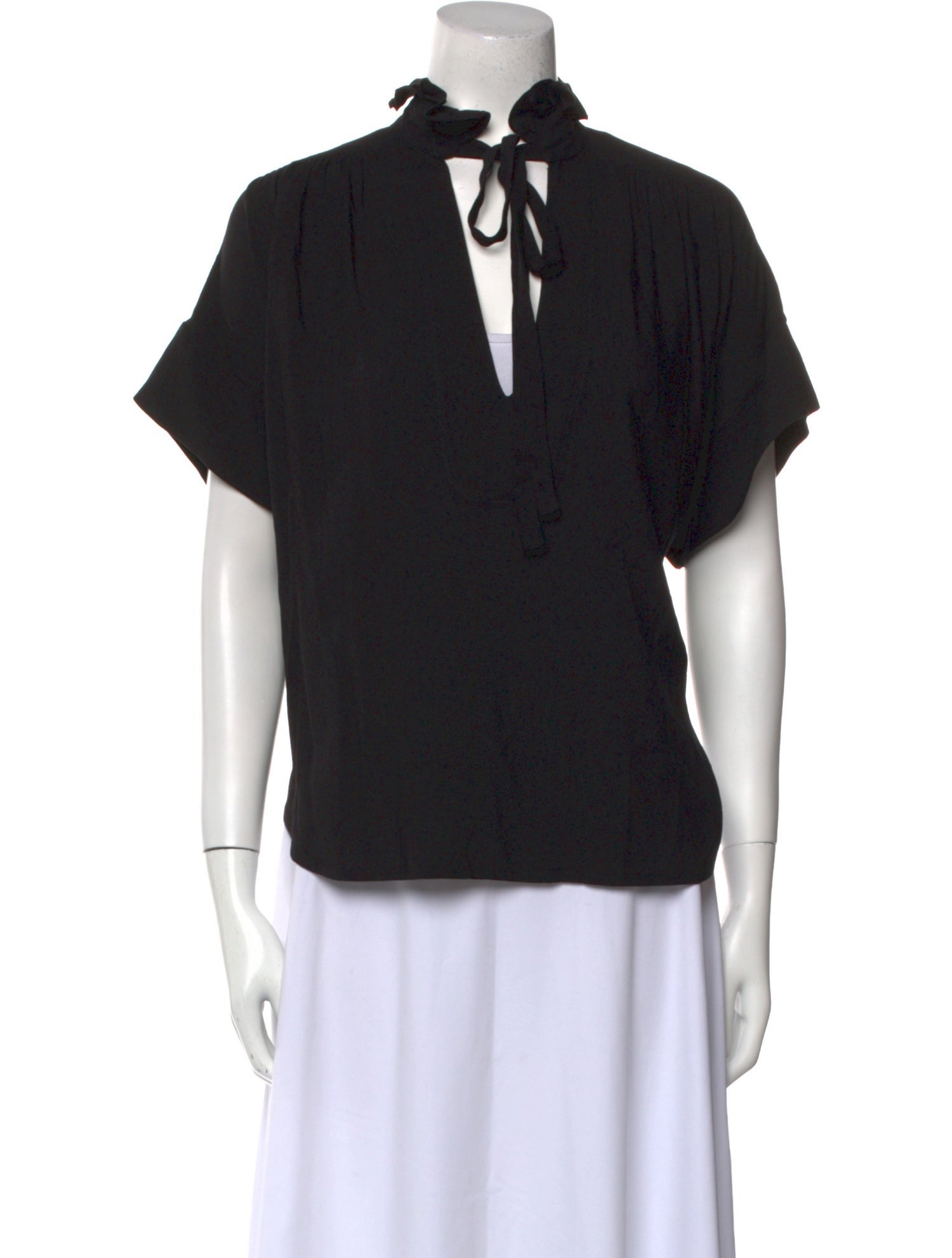 Secular Tie Neck Short Sleeve Top