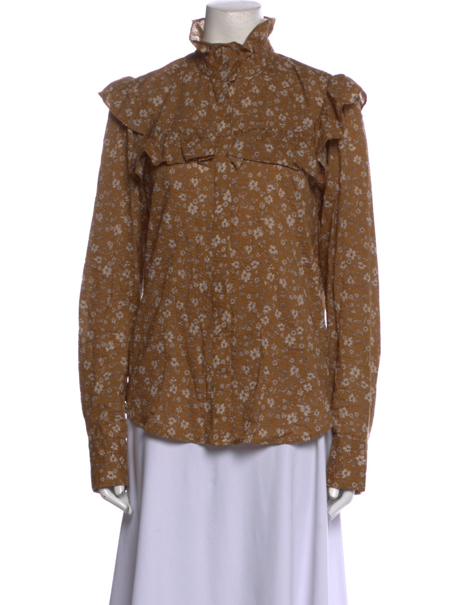 Secular Floral Print Mock Neck Blouse