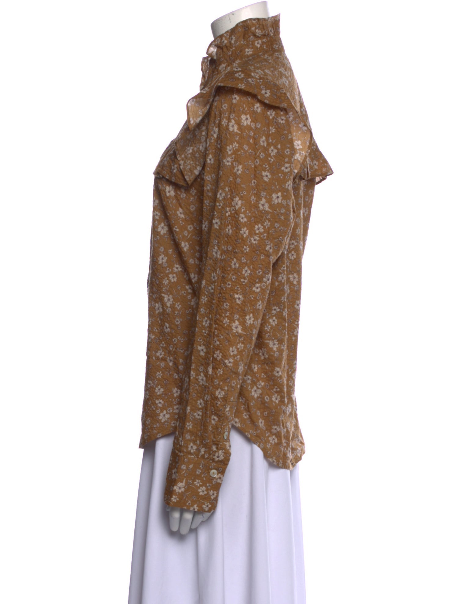 Secular Floral Print Mock Neck Blouse