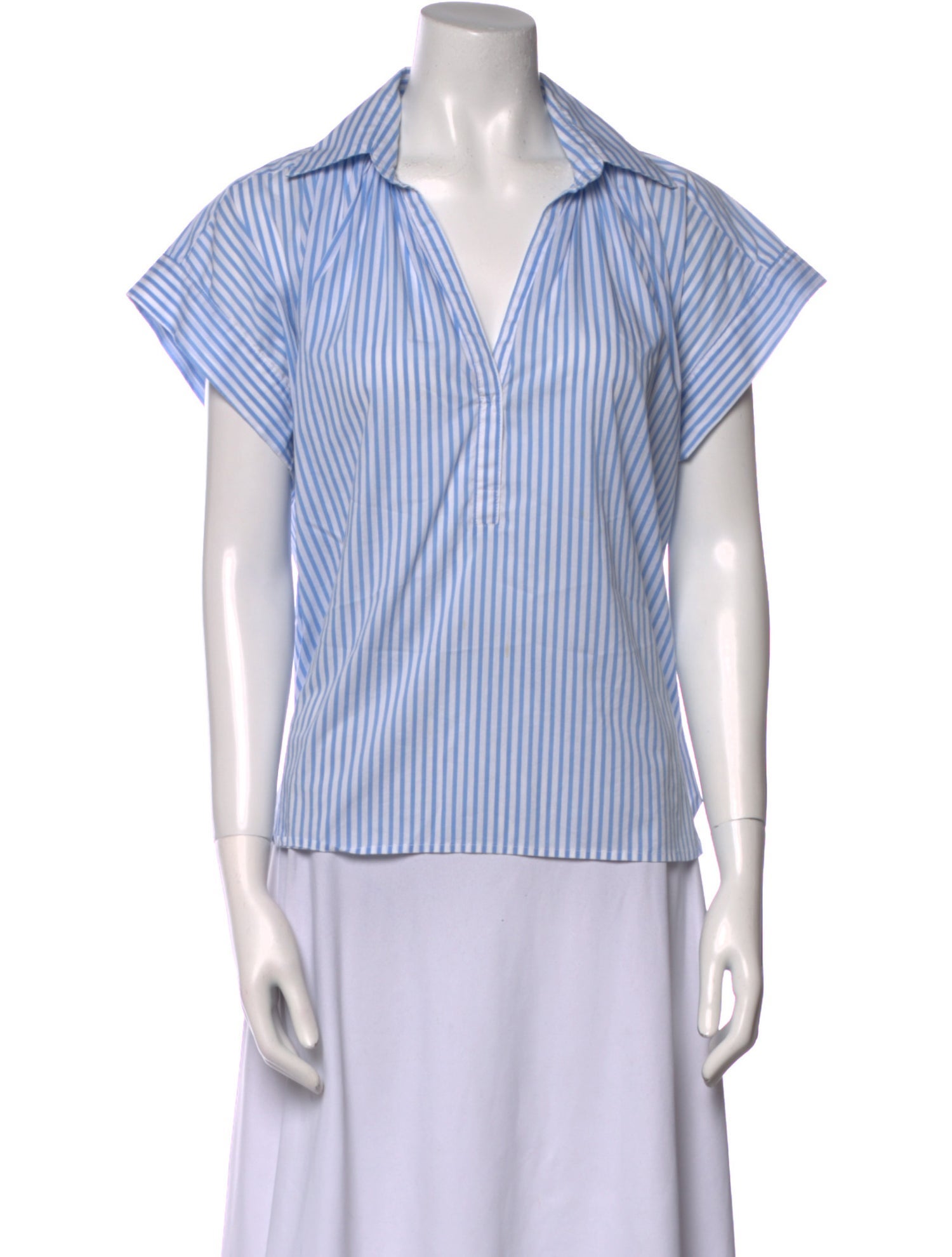 Secular Striped V-Neck Button-Up Top