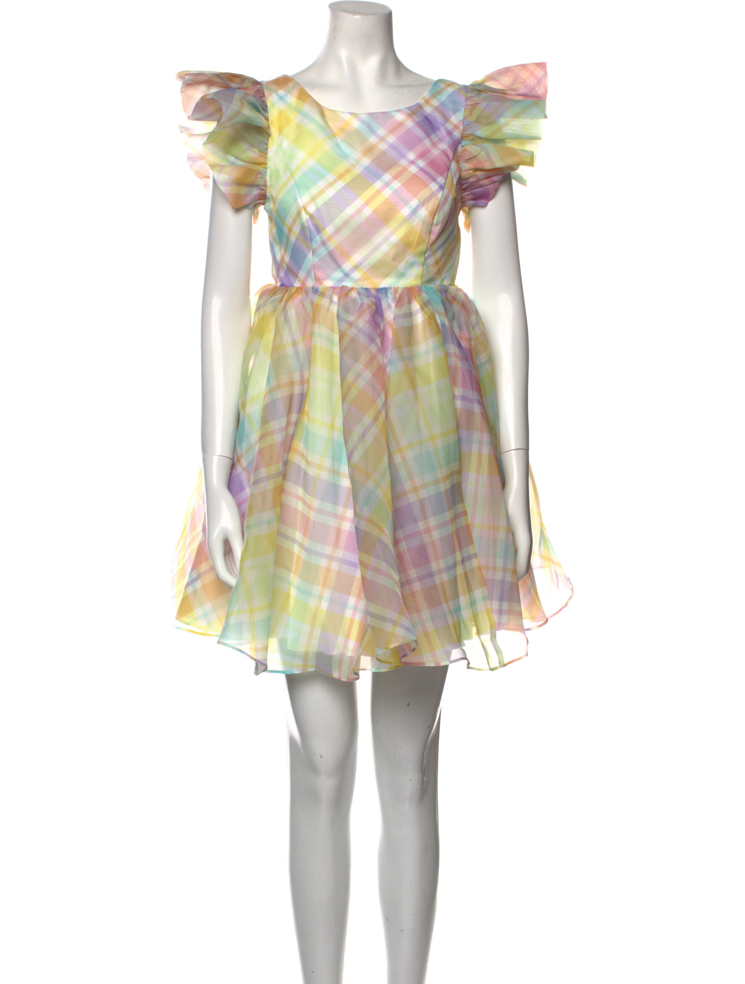 Selkie Plaid Print Mini Dress Green Dresses, Clothing WSEEI20985 The RealReal