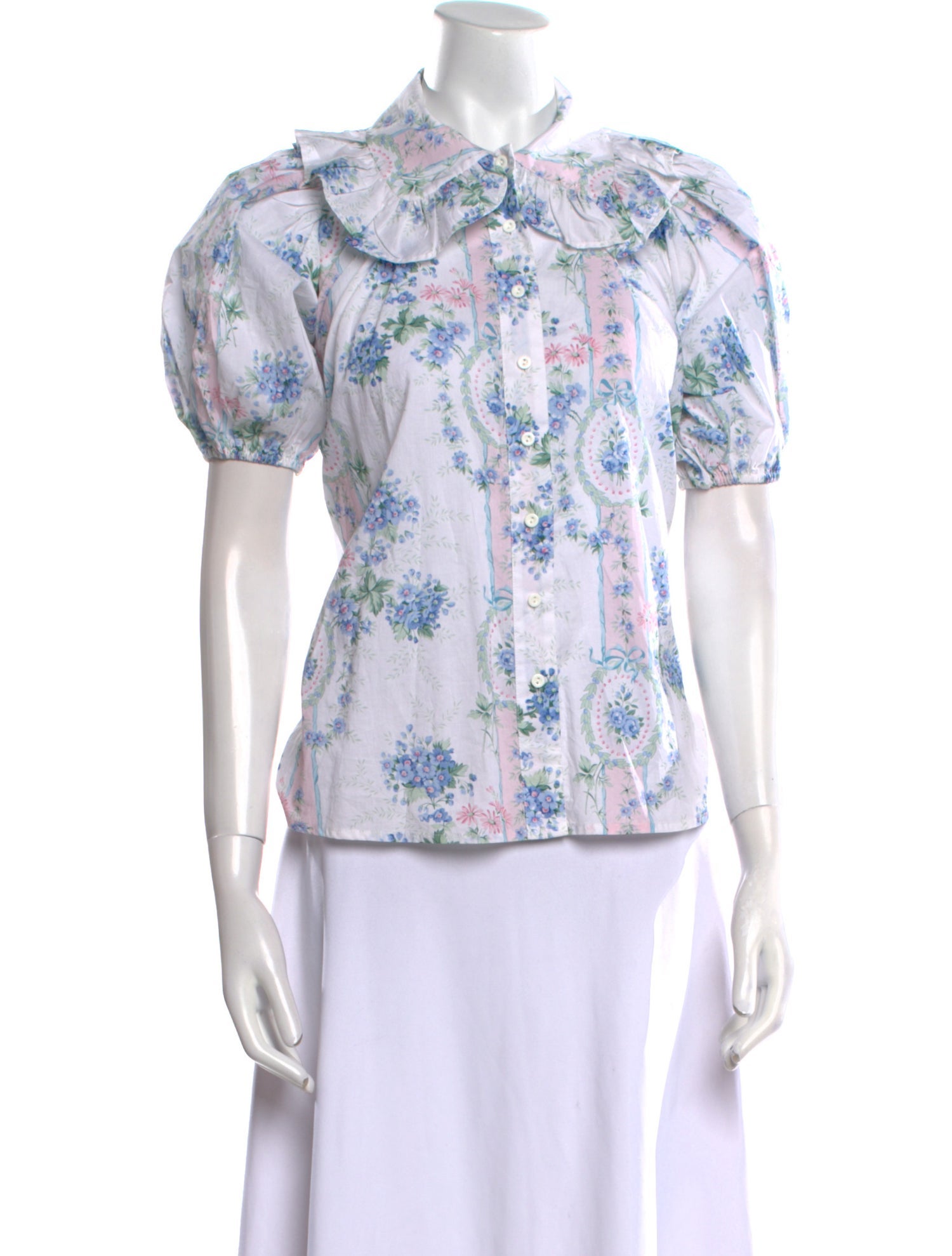 Selkie Floral Print Short Sleeve Button-Up Top
