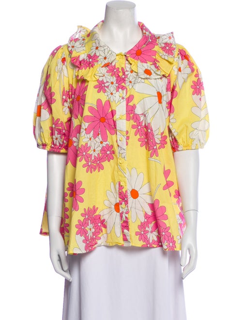 Selkie Floral Print Short Sleeve Button-Up Top