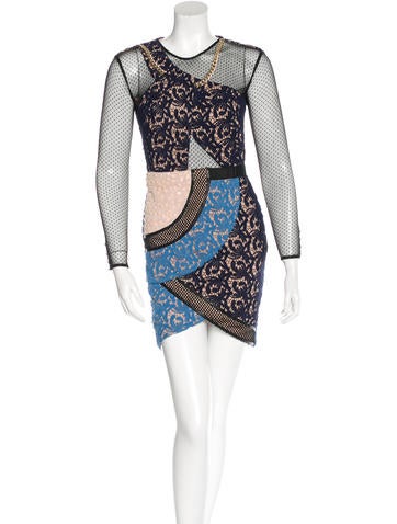 Self-Portrait Chain-Accented Lace Dress