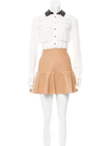 Self-Portrait Vegan Leather-Accented Jacquard Dress w/ Tags