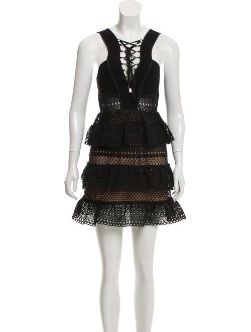 Self-Portrait Lace-Up Tiered Dress Black