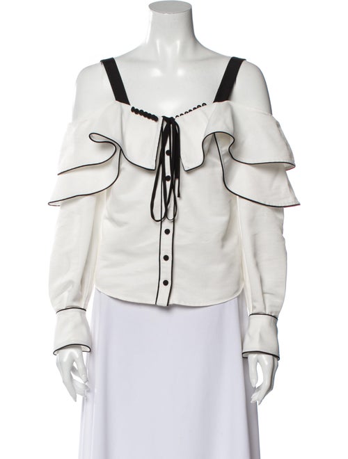 Self-Portrait Square Neckline Long Sleeve Button-U