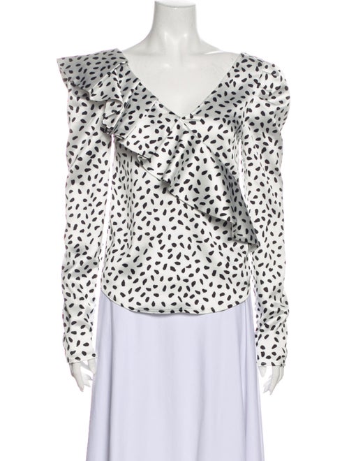 Self-Portrait Animal Print V-Neck Blouse White