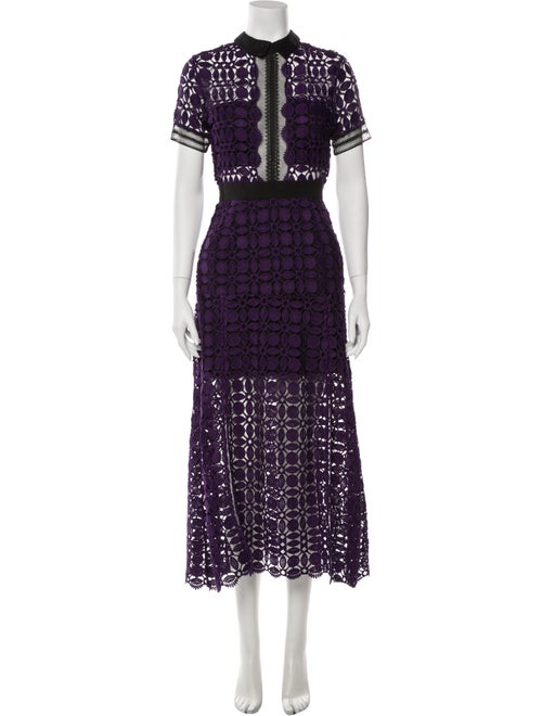 Self-Portrait Lace Pattern Long Dress Purple