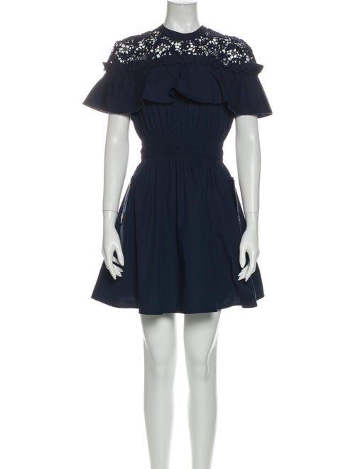 Self-Portrait Crew Neck Mini Dress Blue