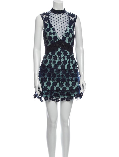 Self-Portrait Lace Pattern Mini Dress Blue