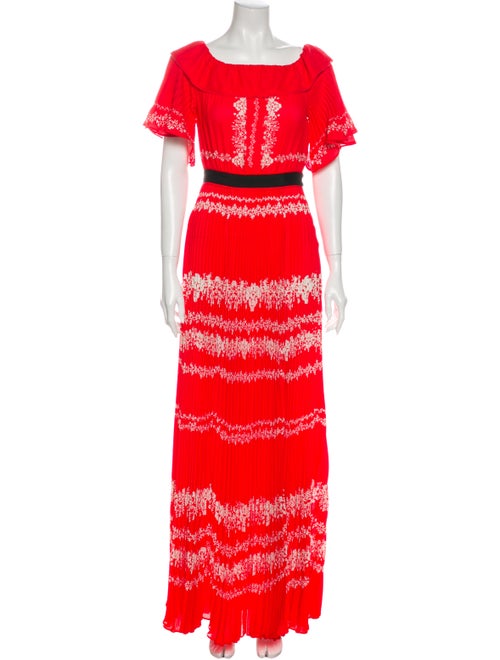 Self-Portrait Printed Long Dress Red