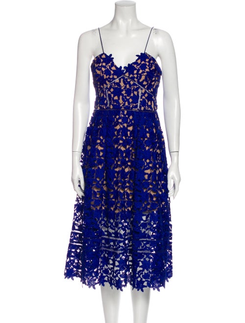 Self-Portrait Lace Pattern Midi Length Dress Blue