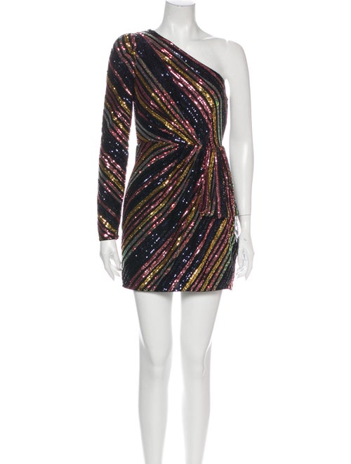 Self-Portrait Striped Sequin Asymmetric Mini Mini