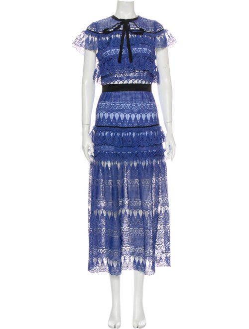 Self-Portrait Lace Pattern Long Dress Blue