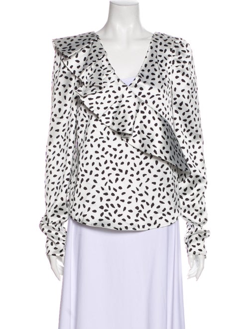 Self-Portrait Animal Print V-Neck Blouse White