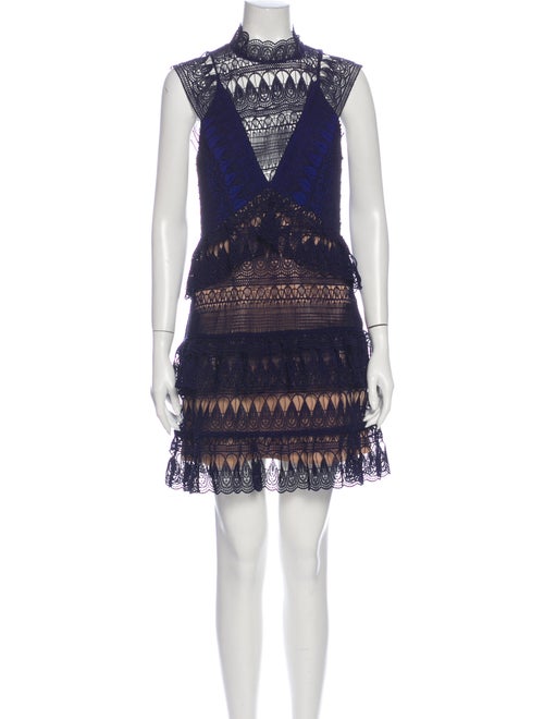 Self-Portrait Lace Pattern Mini Dress Blue