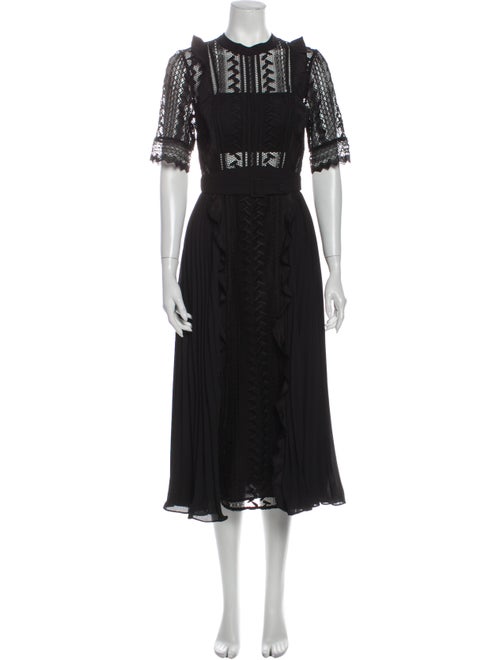 Self-Portrait Lace Pattern Long Dress Black