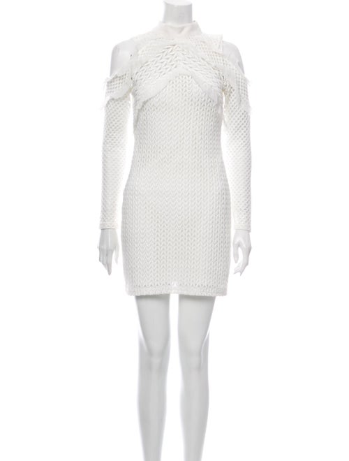Self-Portrait Mock Neck Mini Dress White