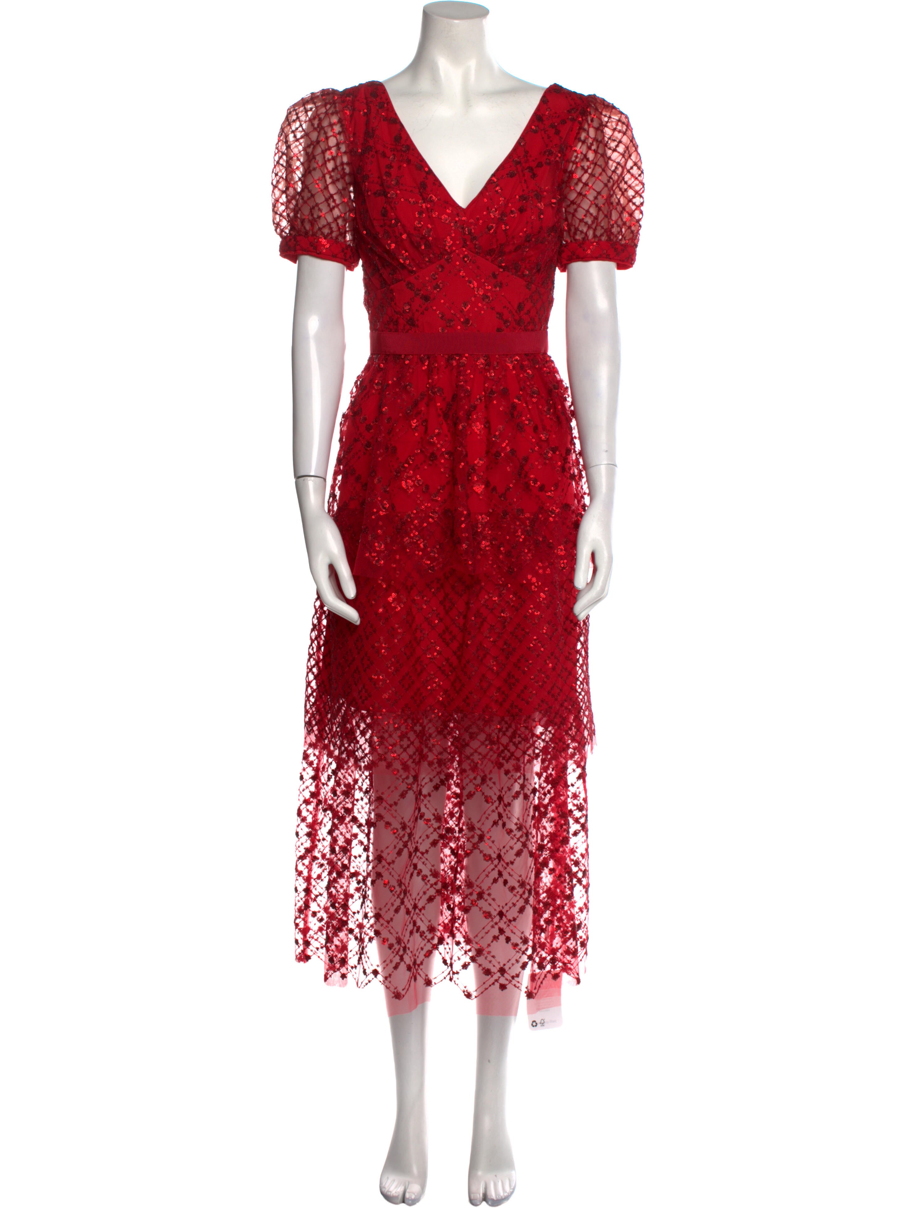 Self-Portrait Sequin Midi Long Dress w/ Tags - Red Dresses, Clothing -  WSELF55734 | The RealReal