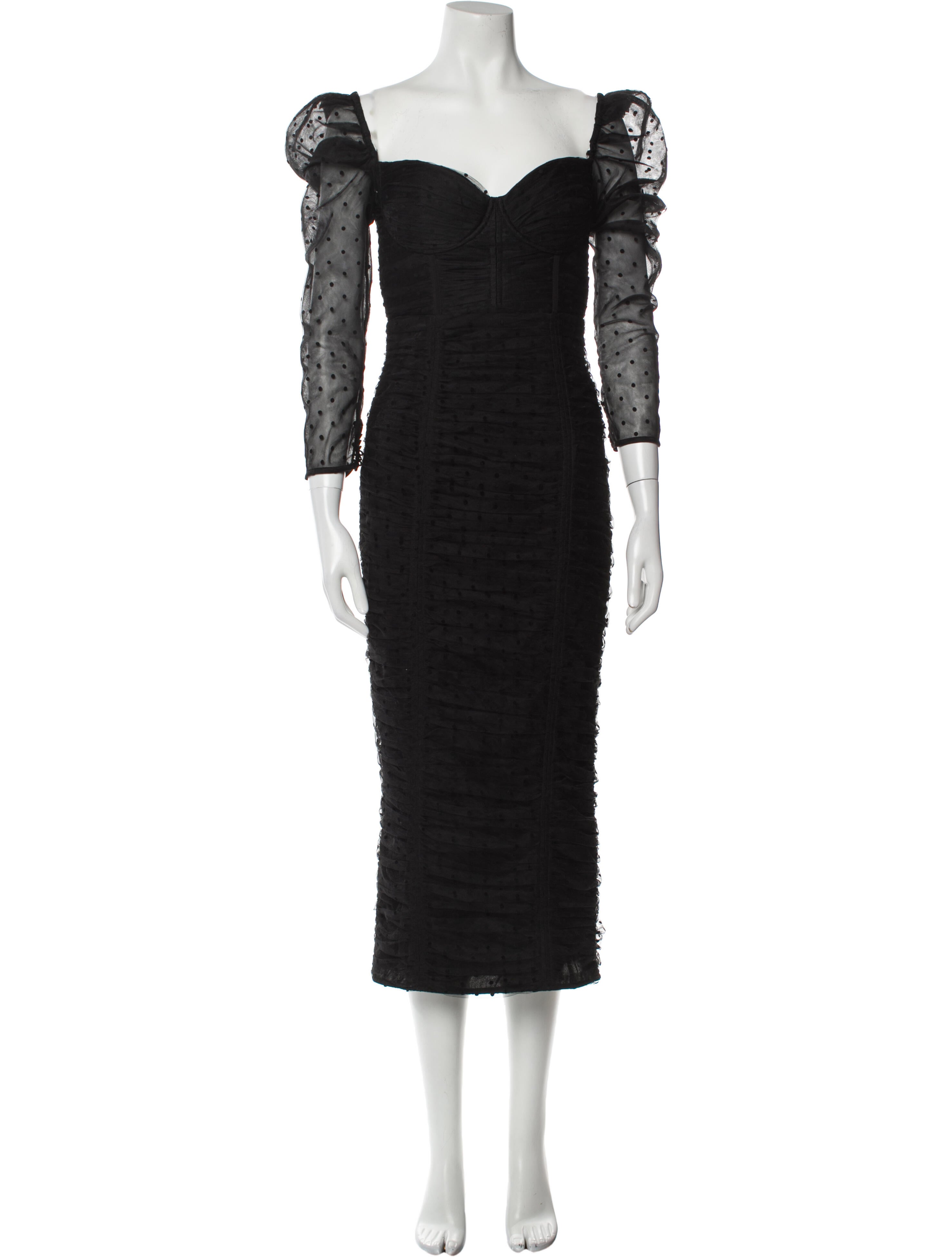 self-portrait DotMeshGathered Midi Dress