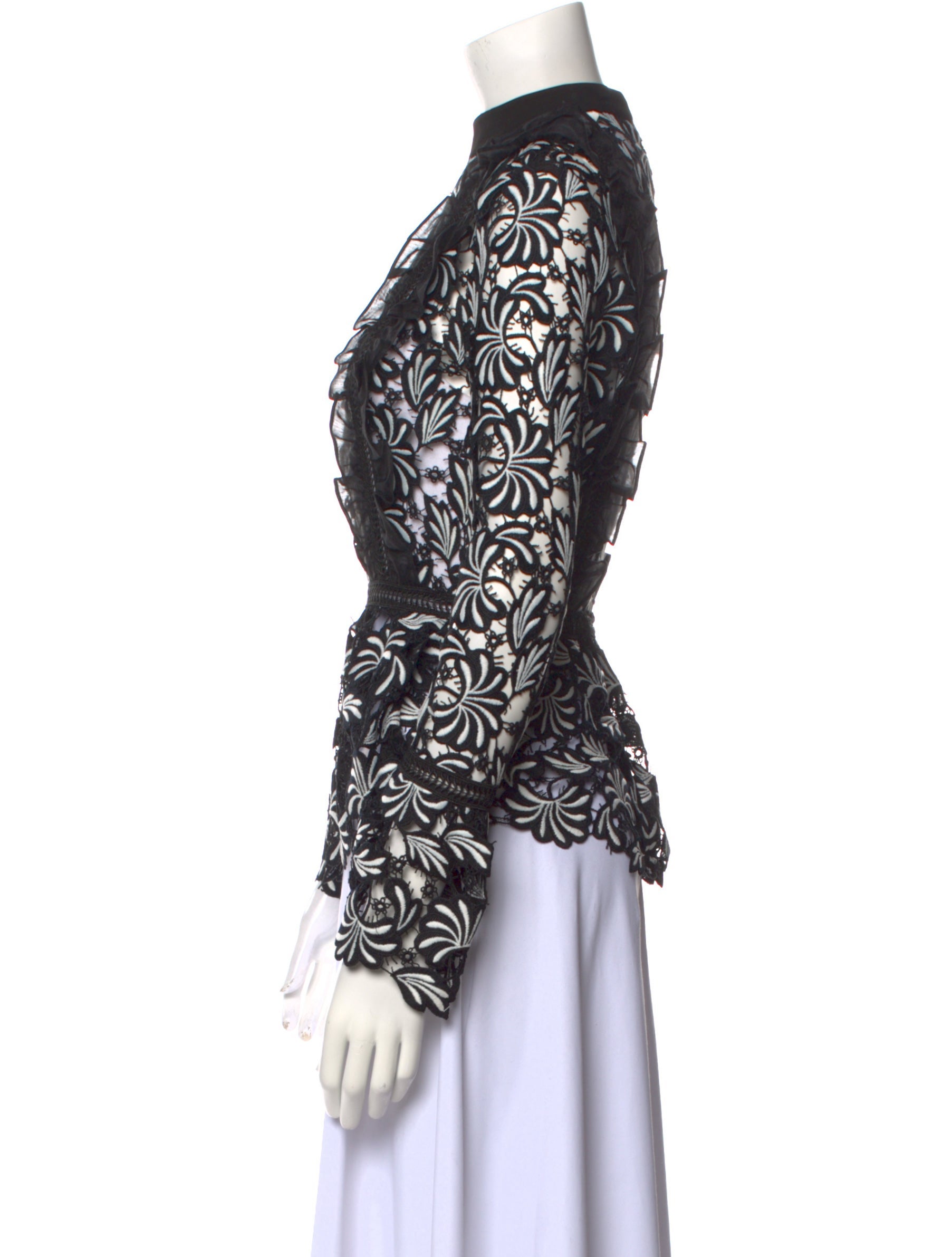 Self-Portrait Lace Pattern Mock Neck Blouse