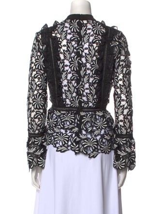Self-Portrait Lace Pattern Mock Neck Blouse