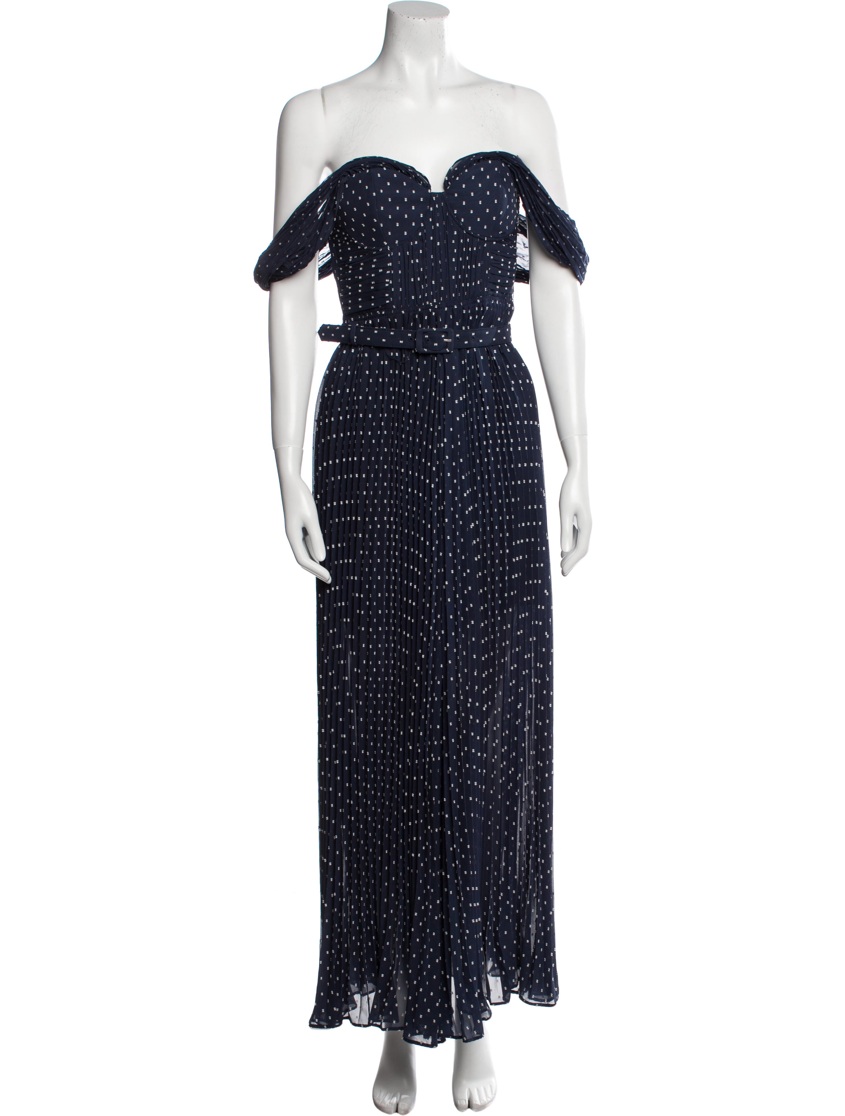 self portrait plumetis midi dress Self-Portrait NWT Navy Red Polkadot Chiffon Off Shoulder Plumetis Mini Dress 2
