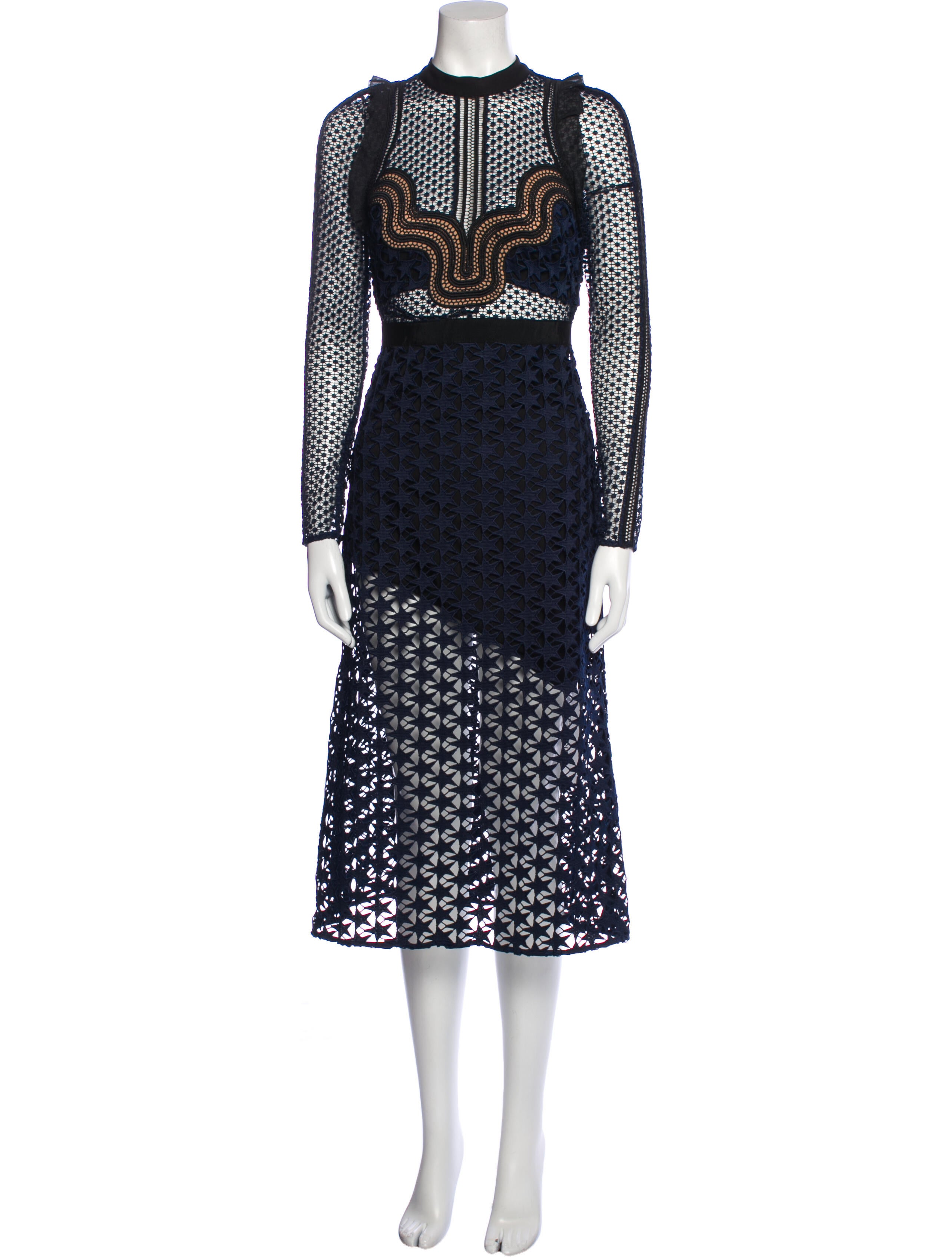 Self-Portrait Lace Pattern Midi Length Dress - Blue Dresses, Clothing - WSELF60240 | The RealReal Self-Portrait Lace Pattern Midi Length Dress - Blue Dresses, Clothing - WSELF60240 | The RealReal