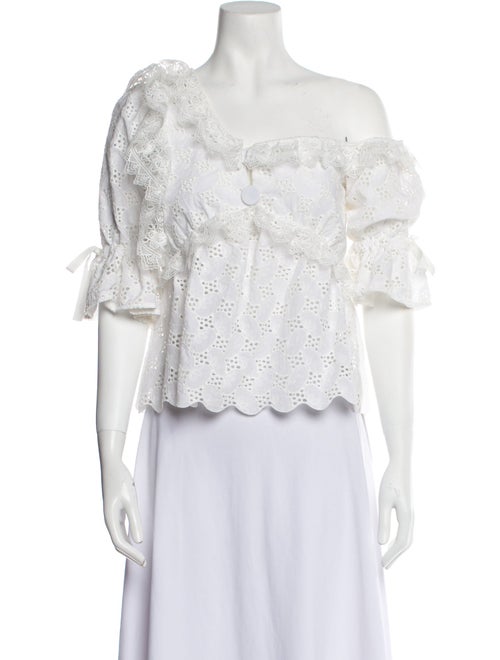 Self-Portrait Lace Pattern One-Shoulder Crop Top