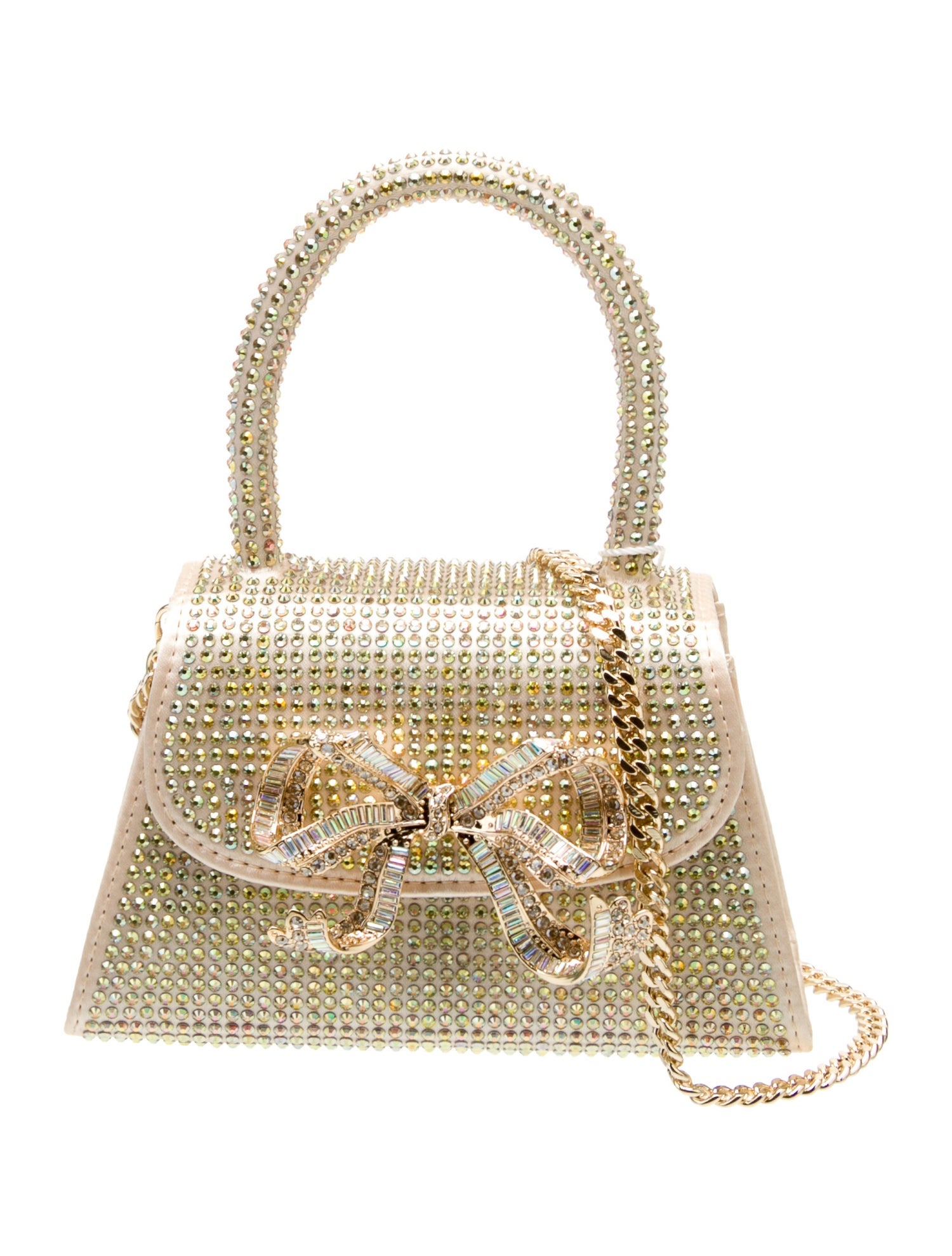 ハンドバッグ Rhinestone Vanity Handbag - SELF PORTRAIT - Satin - Gold Champagne Satin Rhinestone Vanity Case – self-portrait