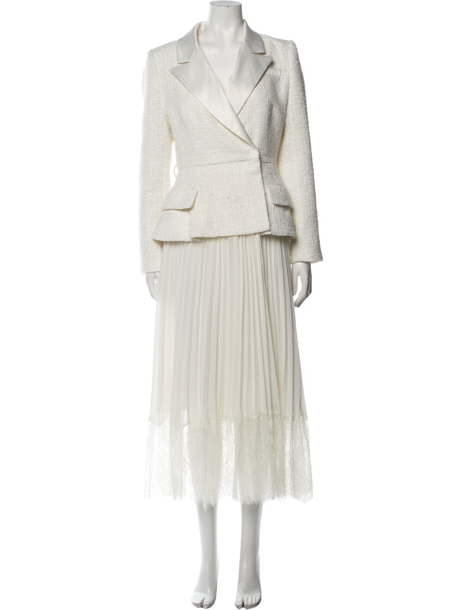 Self-Portrait Tailored Bouclé and Chiffon Midi Dress